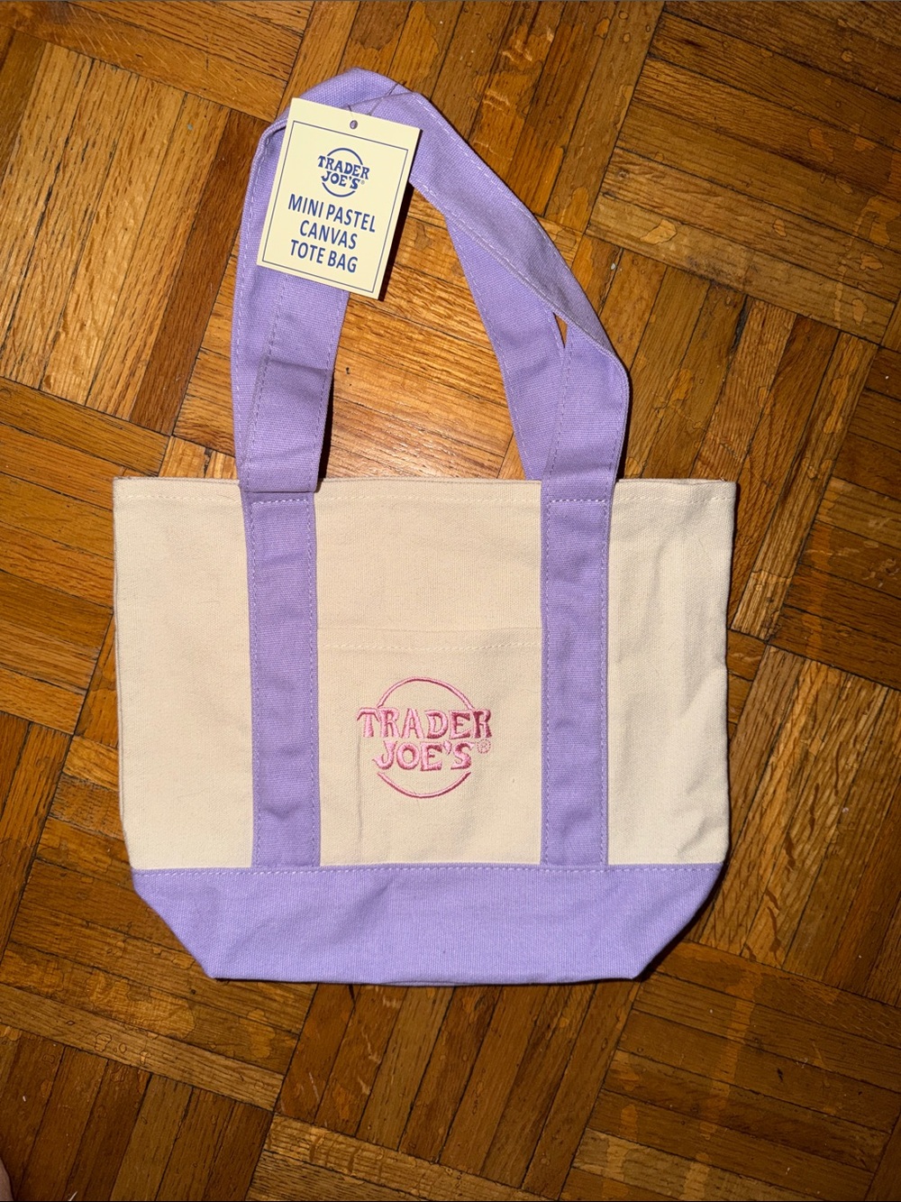 NWT Trader Joe’s Easter Bag Purple Mini Canvas Tote Bag